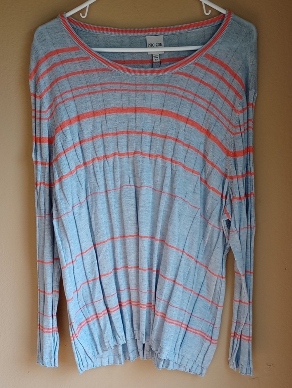 Nic+Zoe Stripped Light Weight Summer Beach Long Sleeve Knit Size 2XL